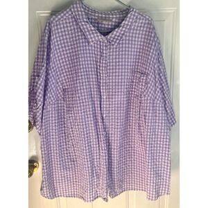 Woman Within Plus Size 5X Lavender Gingham Button Down Shirt Roll Tab Sleeve